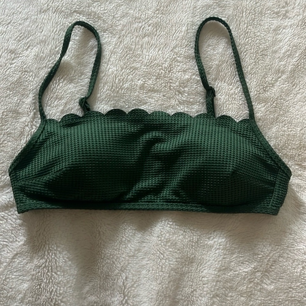 Aerie Waffled Scallop Bandeau Bikini Top Green